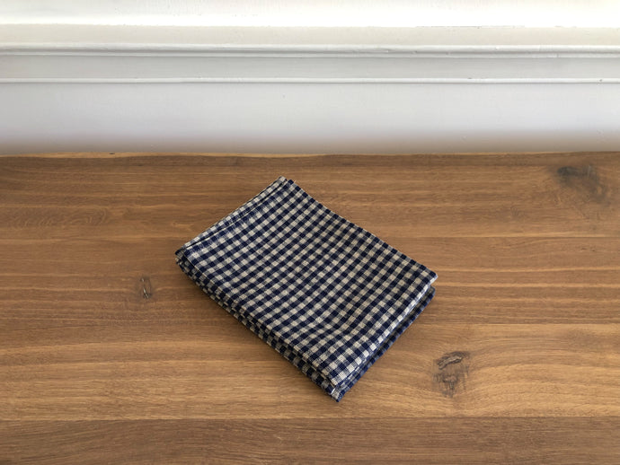 Thick Linen Kitchen Cloth -  Beige + Navy Check