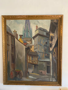 European street scene, oil on canvas