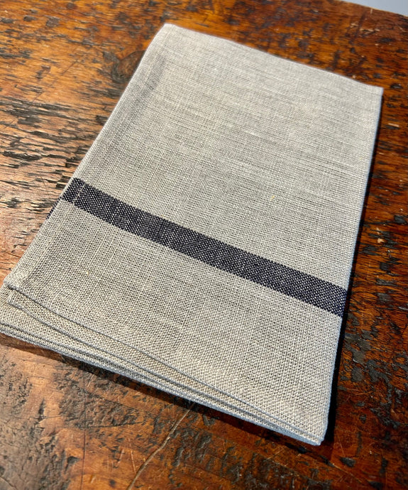 Thick linen kitchen cloth natural and navy stripe