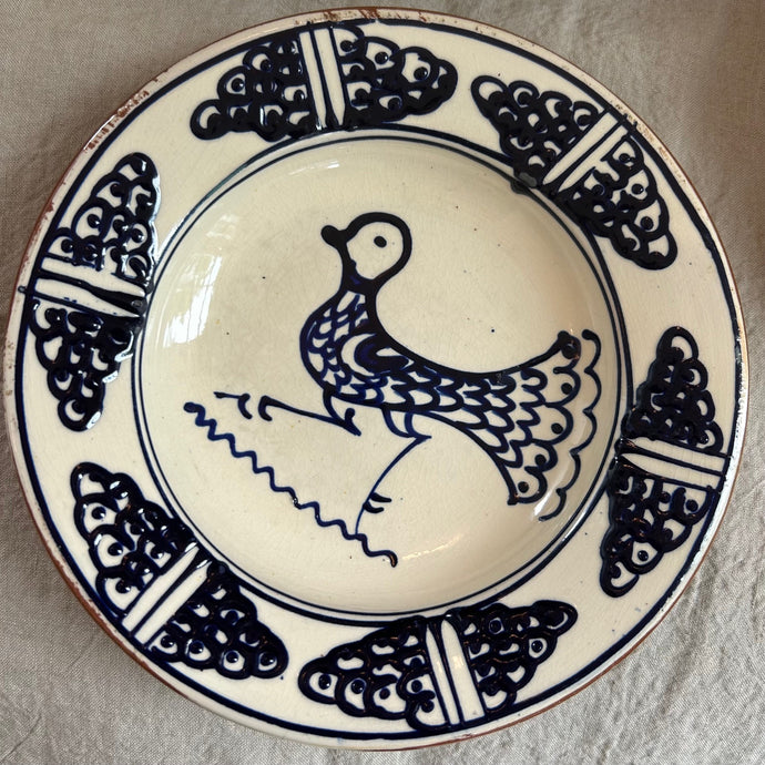 Folk Art Terra Cotta dish with bird- Vintage