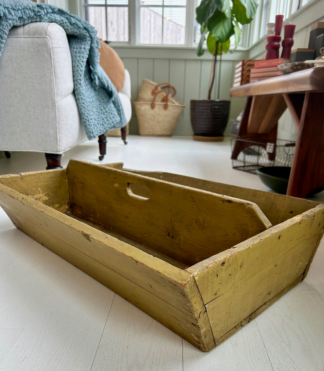 Antique Wood Trug With Vintage Yellow Paint