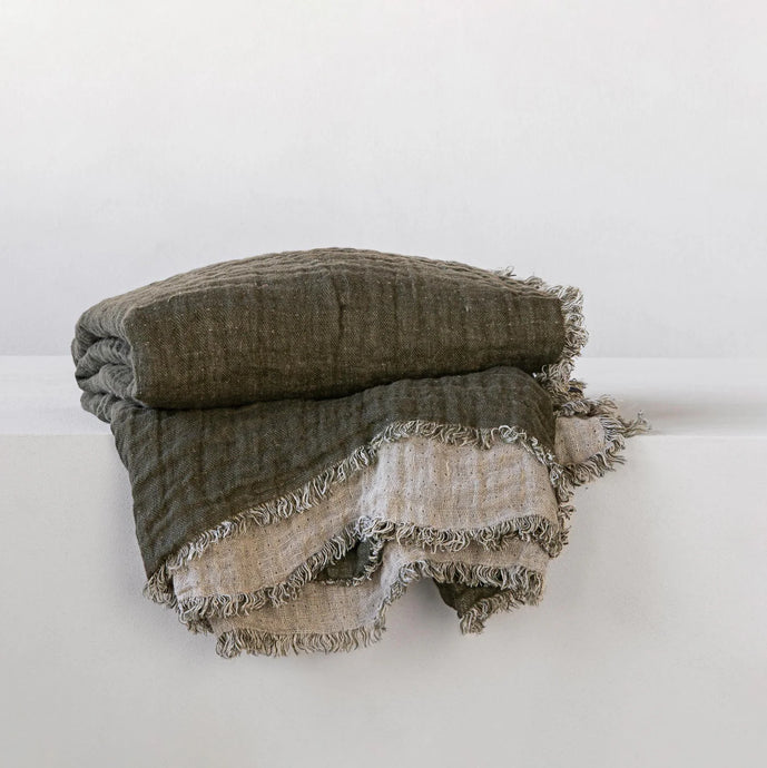 Hale Mercantile Crush Double Linen Throw Armee/Sable 63x87