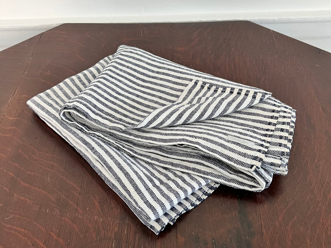 Linen Chambray Throw - White Navy Stripe