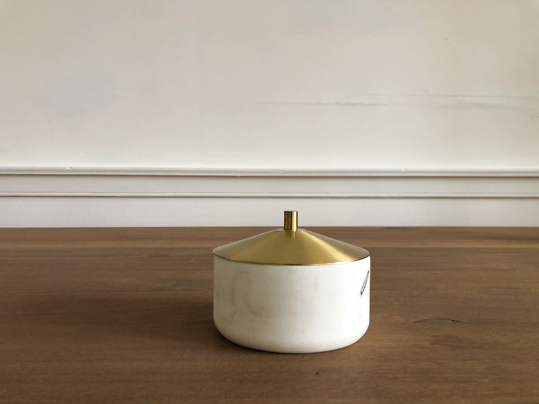 White Marble Dish w/ Brass Cover