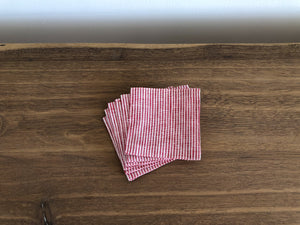 Set of Linen Coasters in Red + White Seersucker